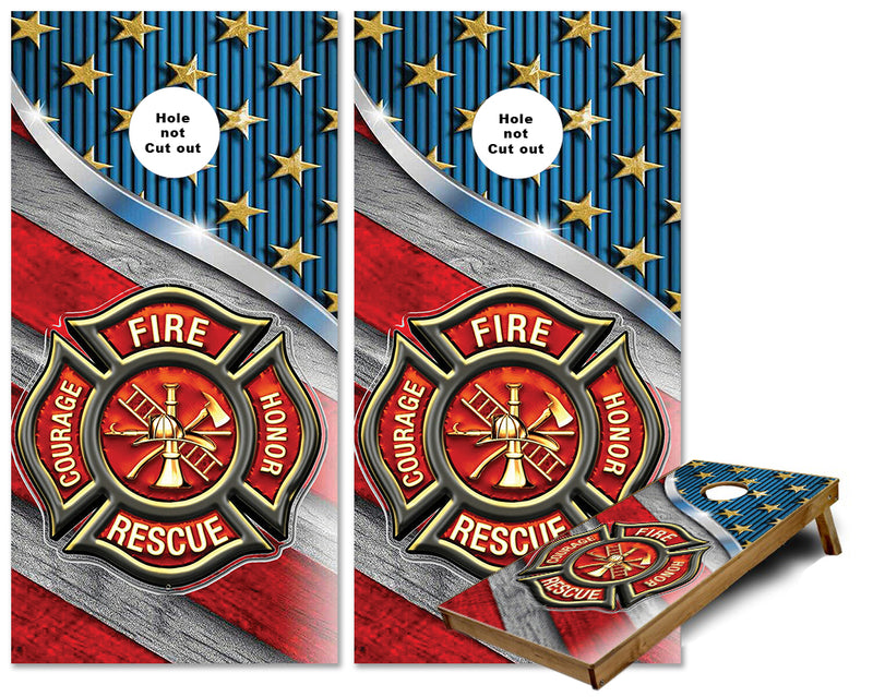 Fire Rescue Axes and flag cornhole wraps