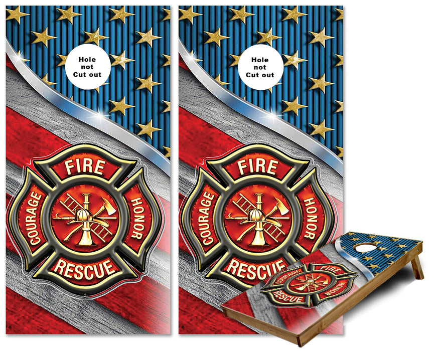 Fire Rescue Axes and flag cornhole wraps