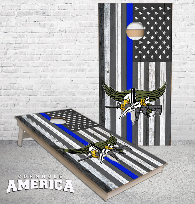 Thin blue Line US Flag with SWAT Logo cornhole boards
