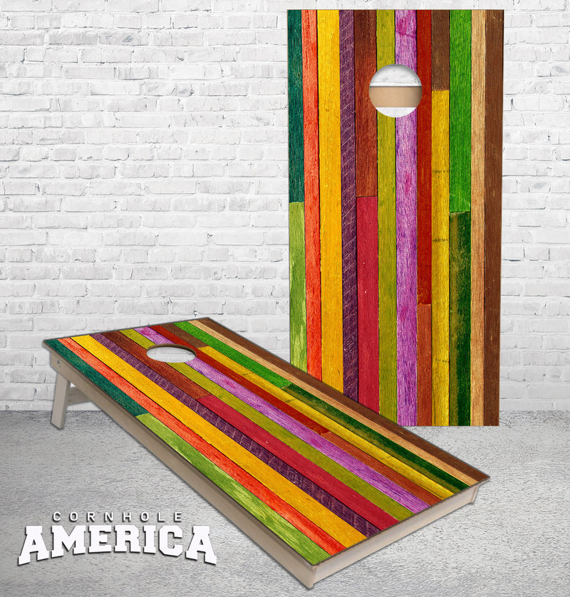 Colorful Wood plank cornhole boards