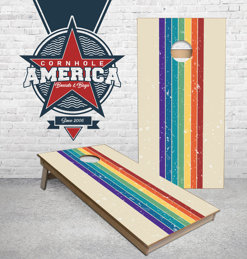 Retro Rainbow Striped cornhole boards