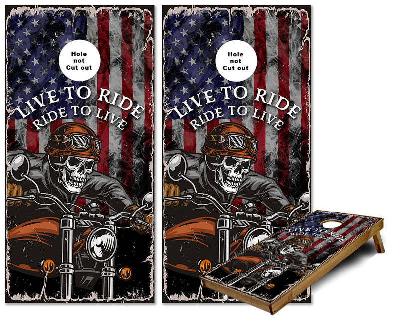 Live to Ride Ride to live US Flag cornhole wraps