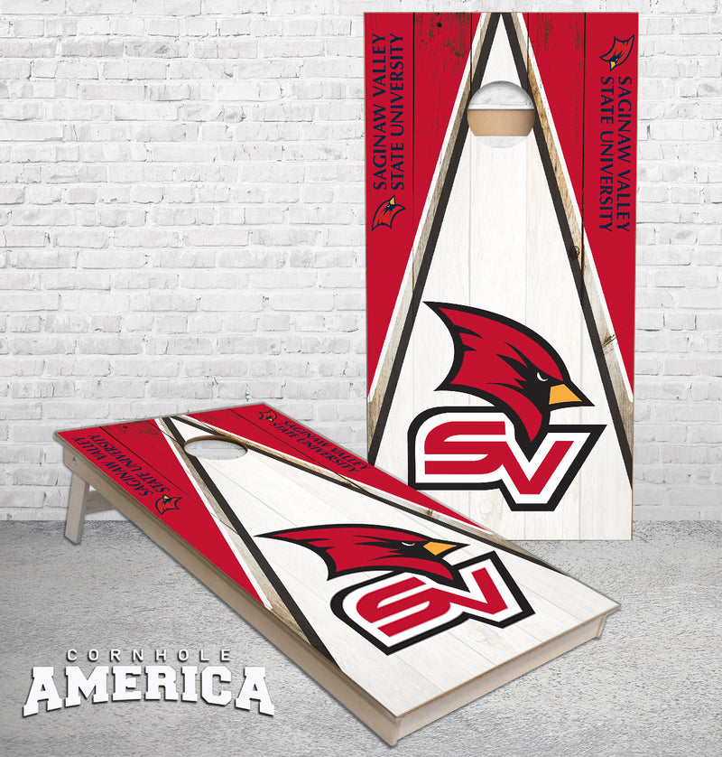 Saginaw Valley State University Triangle theme cornhole boards
