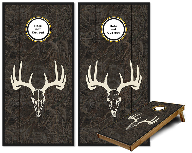 European Skull mount Grass camo cornhole wraps