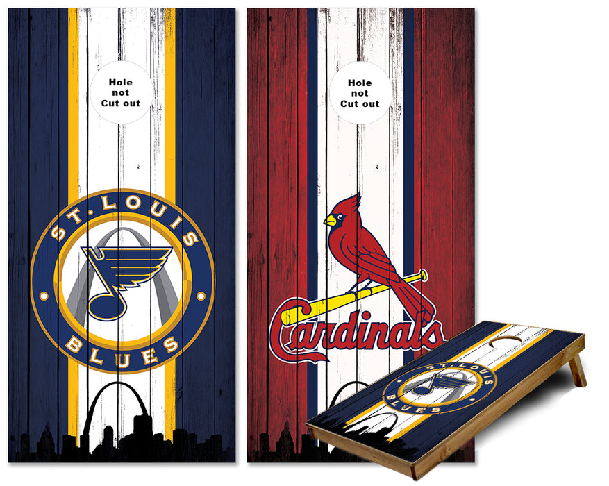 St Louis Blues and Cardinals rustic striped cornhole wraps