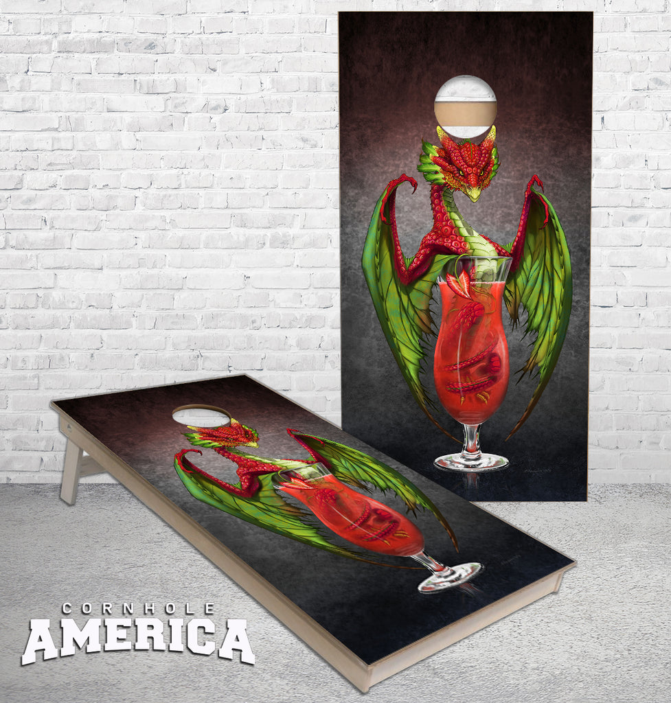 Strawberry Daiquiri Dragon and Drink Art by Stanley Morrison Cornhole