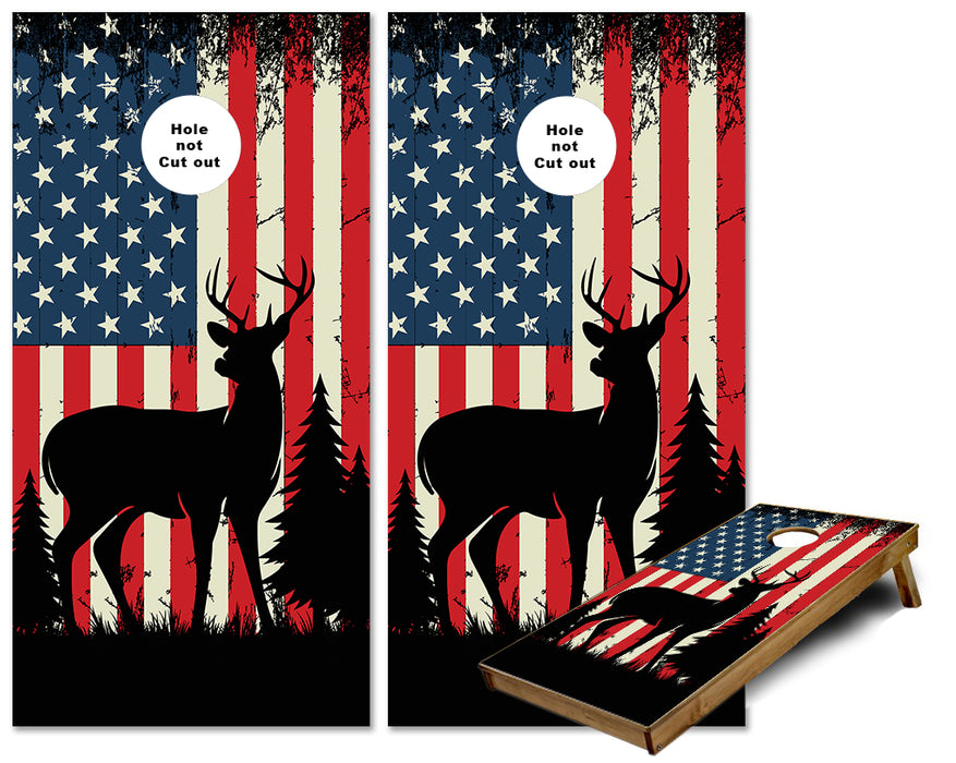 US Flag Buck Deer Silhouette Cornhole Wraps