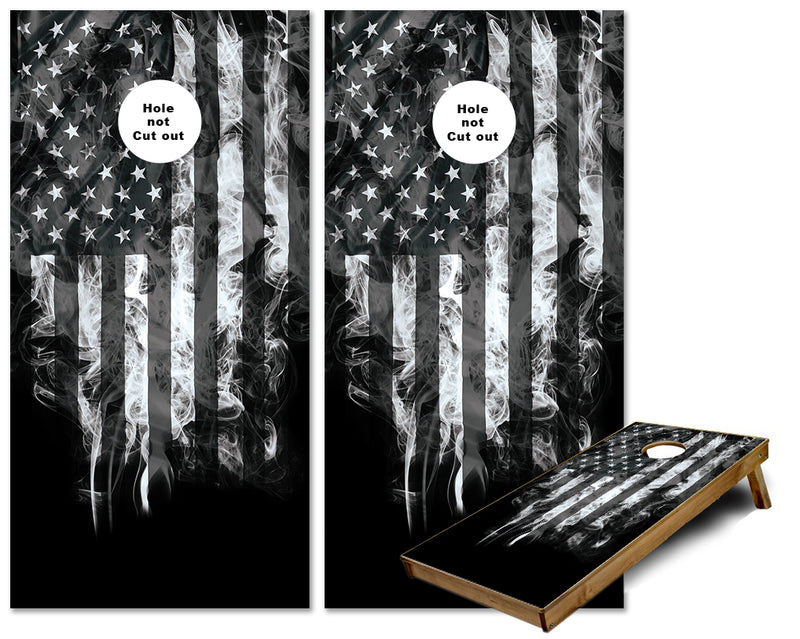 US Flag smokey bw version cornhole wraps