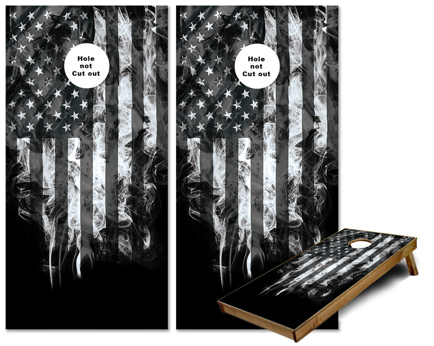 US Flag smokey bw version cornhole wraps