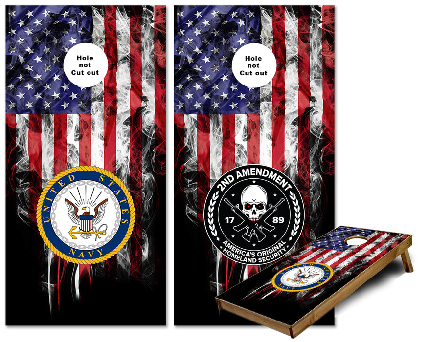 United States Navy and 2nd Amendment Smokey US Flag cornhole wraps