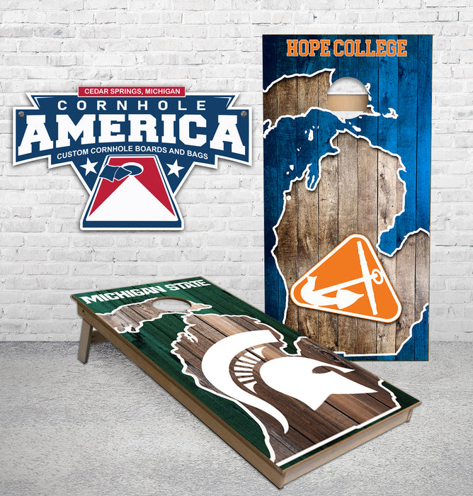 Michigan State and Hope College in State of MI outline Cornhole Boards