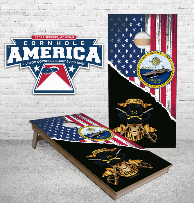 USS Ronal Reagan Aircraft Carrier and Army Calvary combined Cornhole Boards
