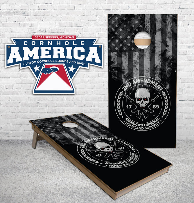 2nd Amendment US Flag skull black and white Cornhole Boards