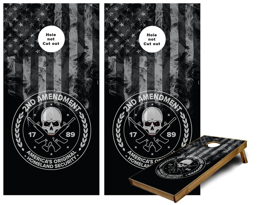 2nd Amendment US Flag Skull and crossbones bw Cornhole Wraps
