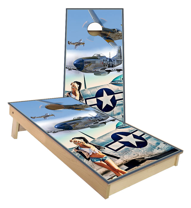 P-51 Mustang Fighter Plane Pin UP Girl cornhole boards