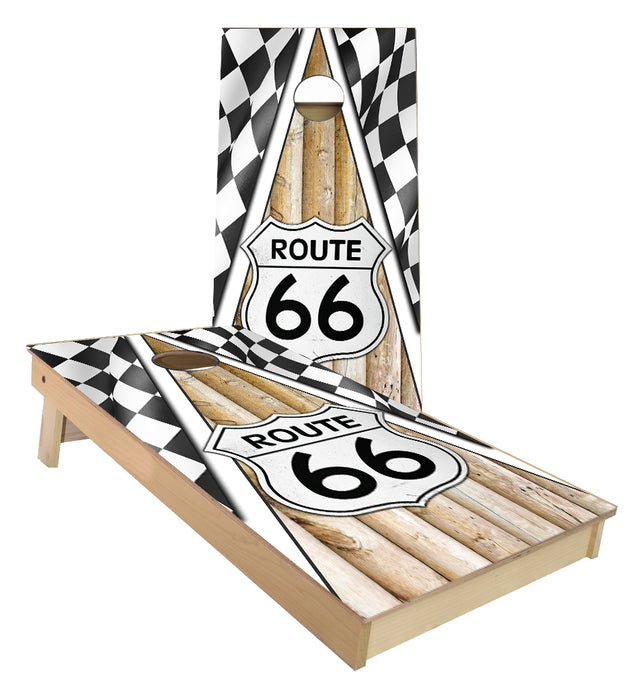 Route 66 Checkered Flag Cornhole Boards