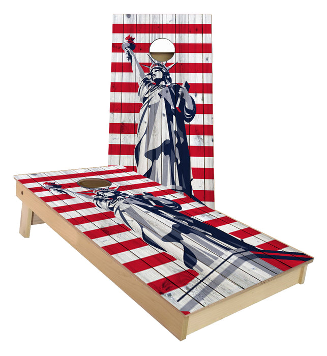 Statue of Liberty American Flag Stripes custom cornhole boards