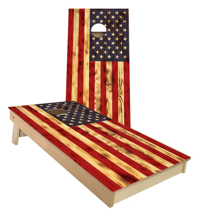 USA Rustic Burnt Flag Cornhole Boards