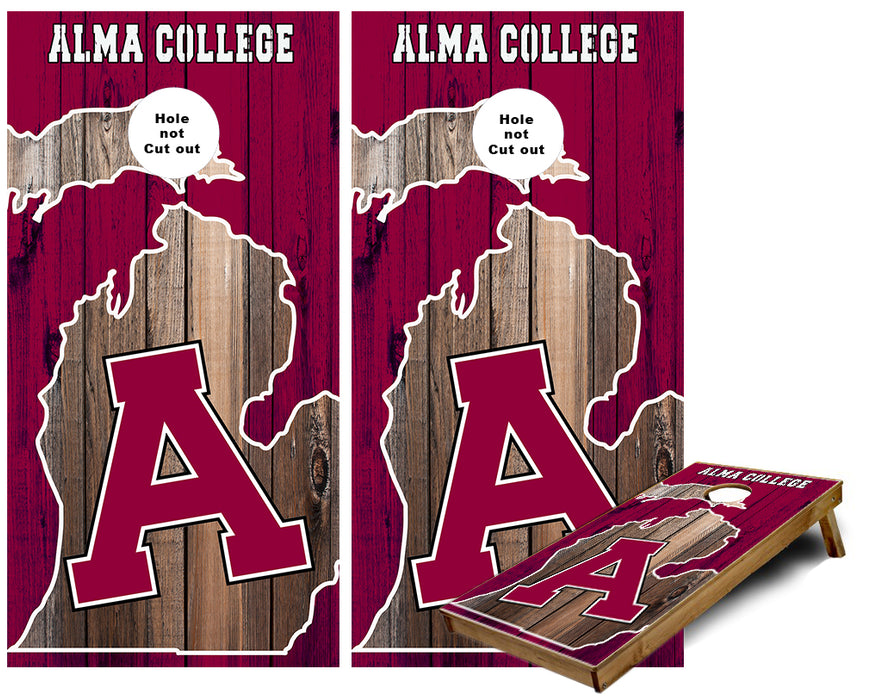 Alma College State outline Cornhole Wraps