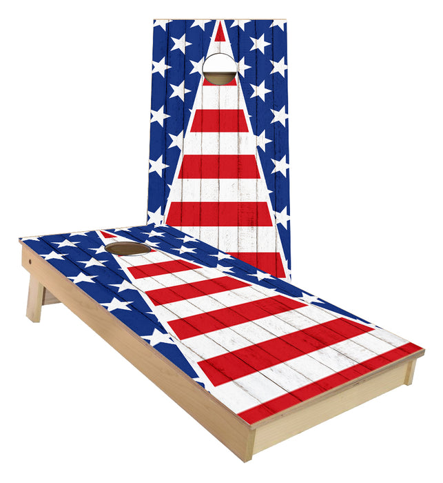 American Flag weathered triangle theme Stars and Stripes cornhole boards