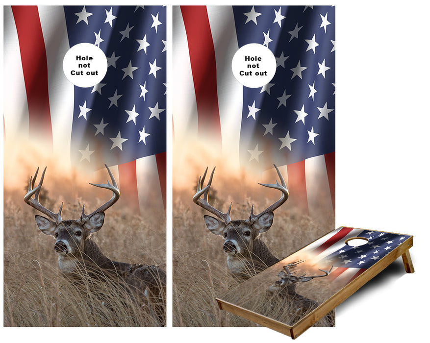 American Flag Whitetail Deer Buck Cornhole Wraps