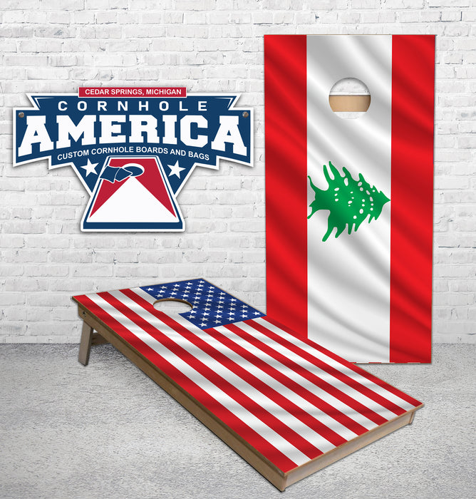 American and Lebanese Flags Cornhole Boards