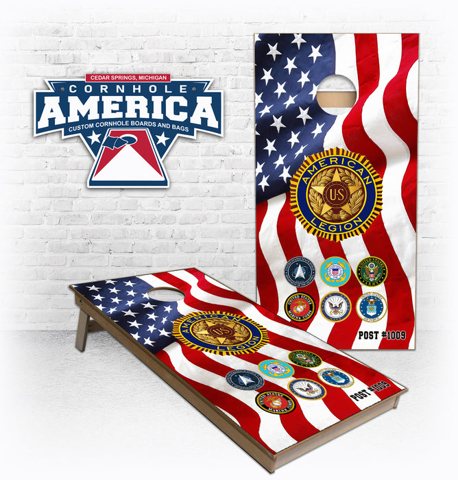 American Legion Military Branches US Flag Cornhole Boards post 1009
