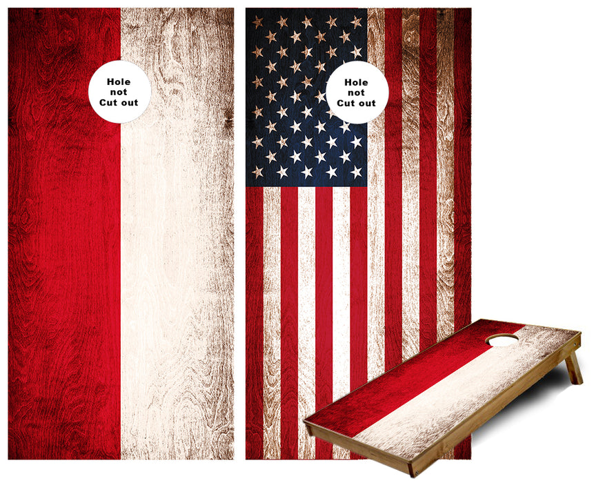 American and Poland Flag Weathered wood paint Cornhole Wraps