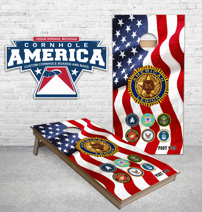 Click to expand   American Legion Military Branches US Flag Cornhole Boards post 33