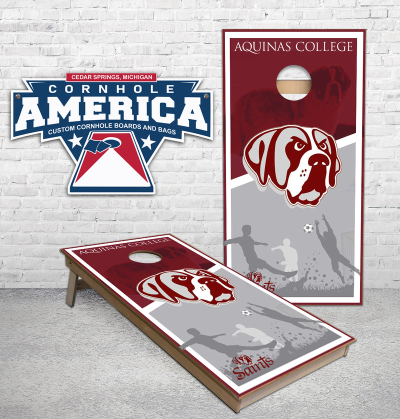 Aquinas Saints soccer Pro Series cornhole boards