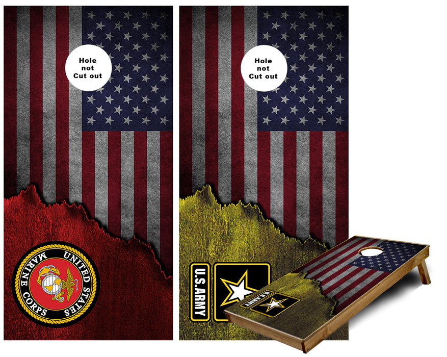 Marines and Army metal US Flag Cornhole Wraps