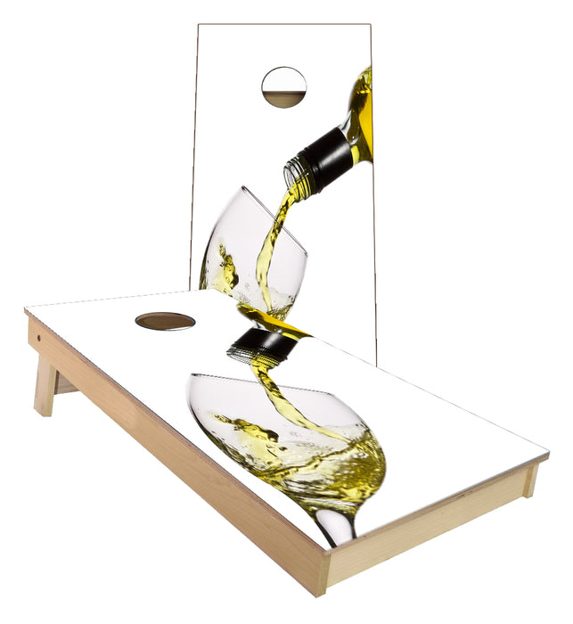 White Wine Pouring in Glass Cornhole Boards