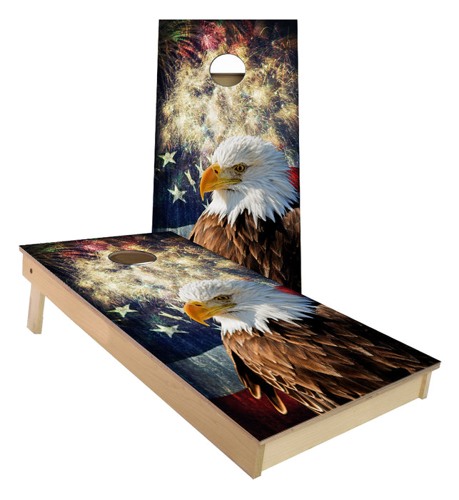 American Bald Eagle Fireworks USA Flag cornhole boards