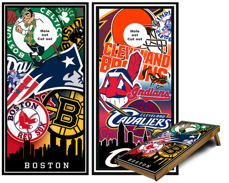 Boston and Cleveleand Sports Teams Cornhole Wraps