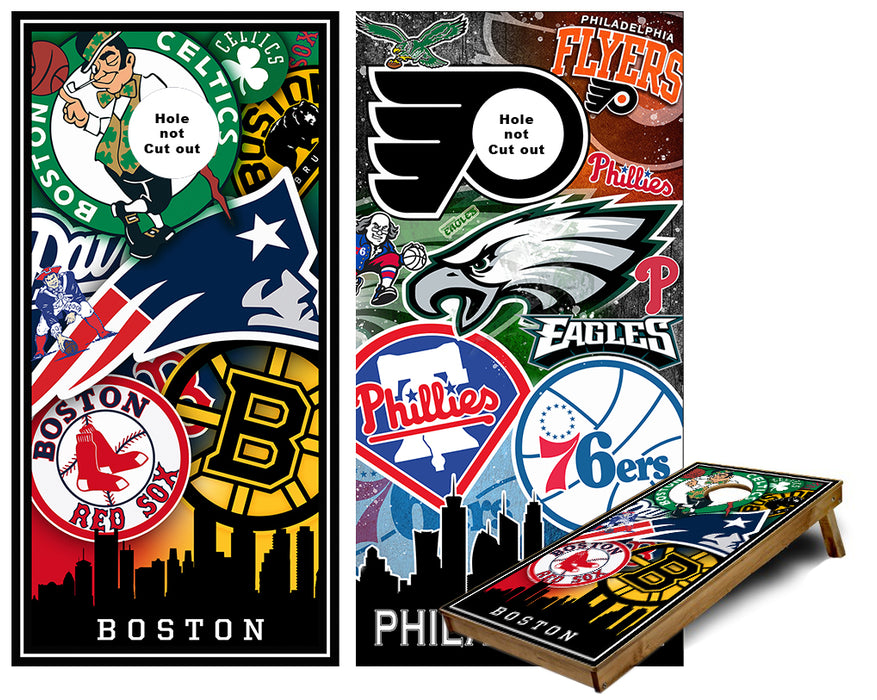 Boston and Philadelphia Sports Teams Cornhole Wraps