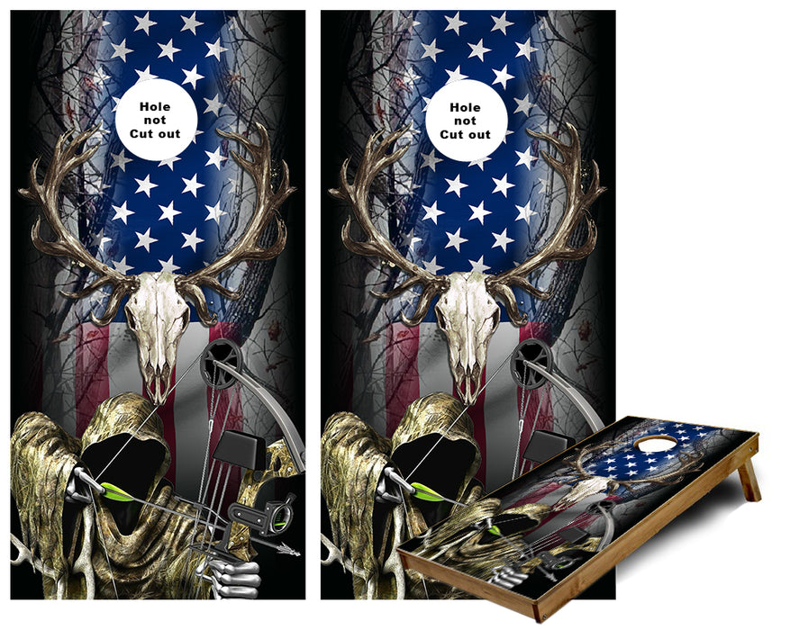 Bow Hunting Reaper American Flag stars and stripes Cornhole Wraps