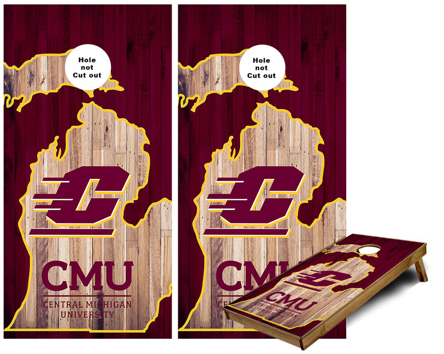 Central Michigan CMU State outline Cornhole Wraps