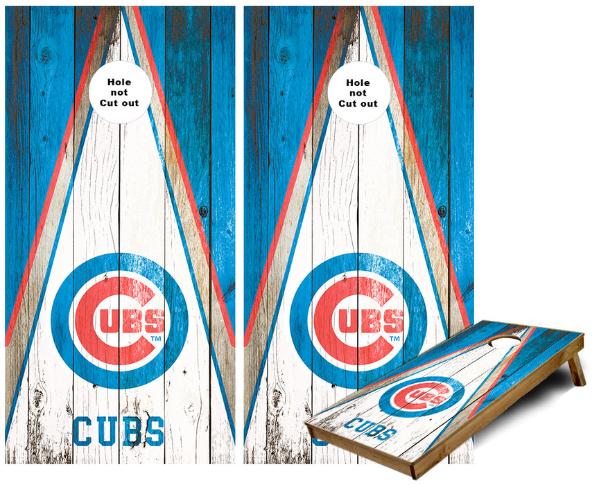 Chicago Cubs Weathered wood Triangle look Cornhole Wraps