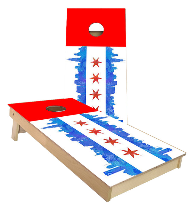 Chicago Skyline Flag cornhole boards