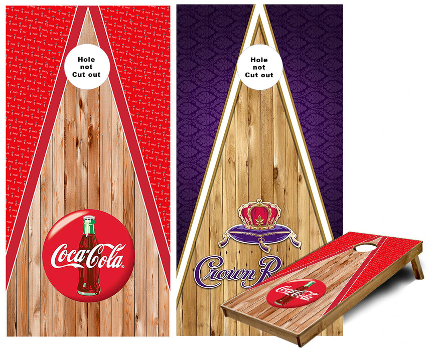 Crown and Coke triangle custom Cornhole Wraps