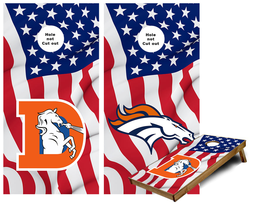 Denver Broncos US Flag logo Cornhole Wraps