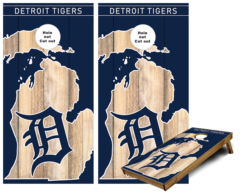 Old English D in Michigan Outline rustic Cornhole Wraps