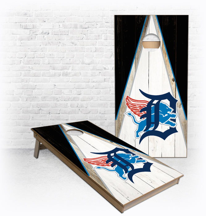 Detroit Tigers Redwings and Lions Custom Logo on Triangle Theme Cornhole Boards