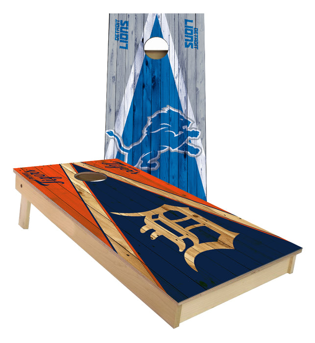 Detroit Lions and Tigers Triangle Cornhole Boards