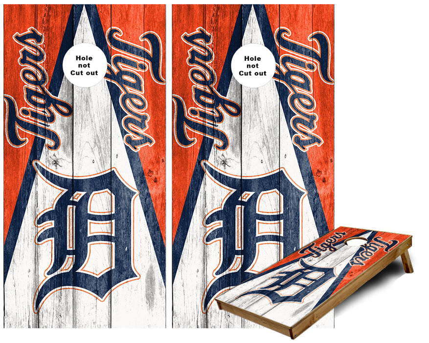 Detroit Tigers Triangle Weathered wood look Cornhole Wraps