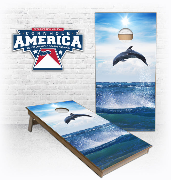 Dolphin Jumping on nice day Cornhole Boards