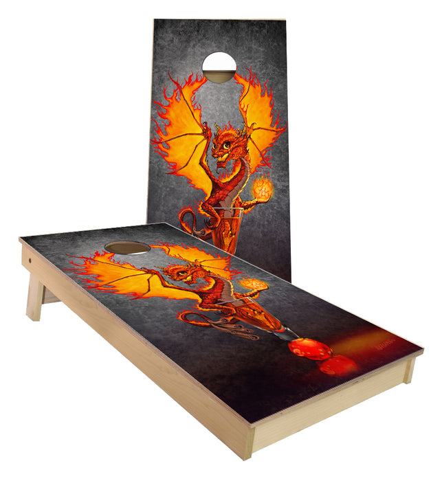 Fire Ball Dragon and Drink Art by Stanley Morrison Cornhole Boards
