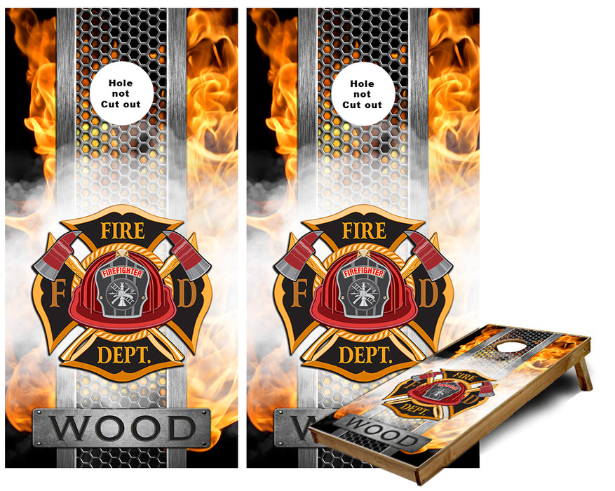 Fire Department Maltese Cross with fire and smoke Cornhole Wraps