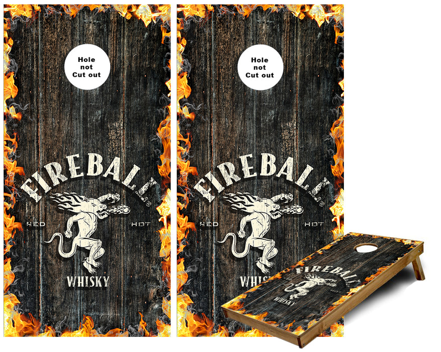 Fireball Whiskey with flames Cornhole Wraps