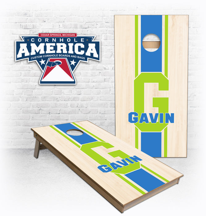 Gavin G custom striped Cornhole Boards